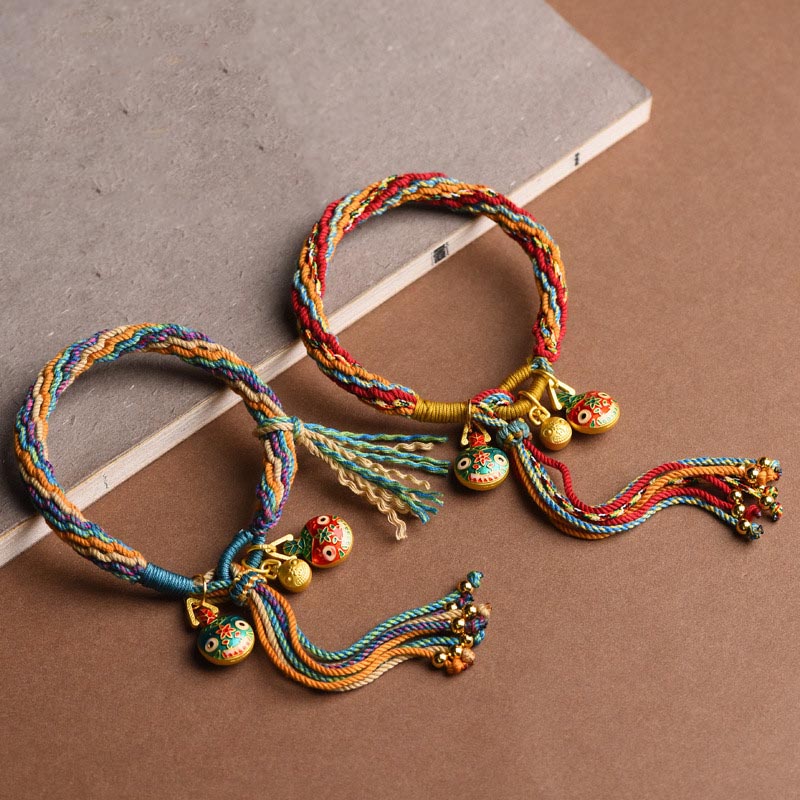 Mythstone Gold Swallowing Beast Family Luck Reincarnation Knot Braid Colorful String Bracelet