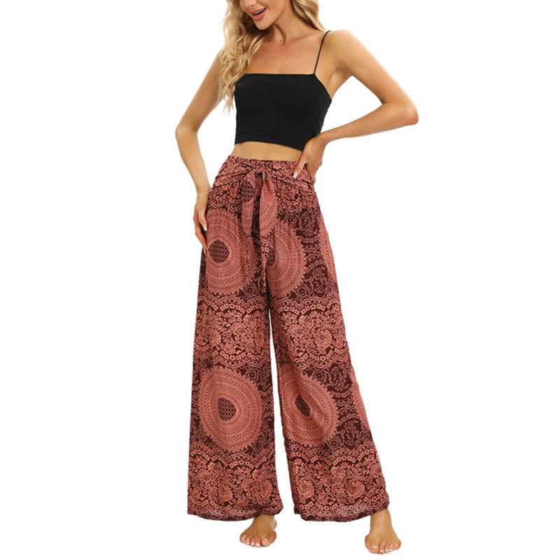 Mythstone Boho Lace-up Wide Leg Pants Women's Yoga Pants