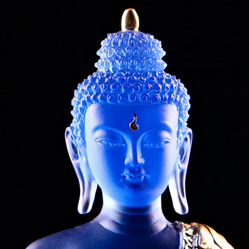 Estatua de compasión hecha a mano de Buda de la medicina de piedra mitológica, obra de arte de cristal de Liuli, ofrenda para el hogar y la oficina