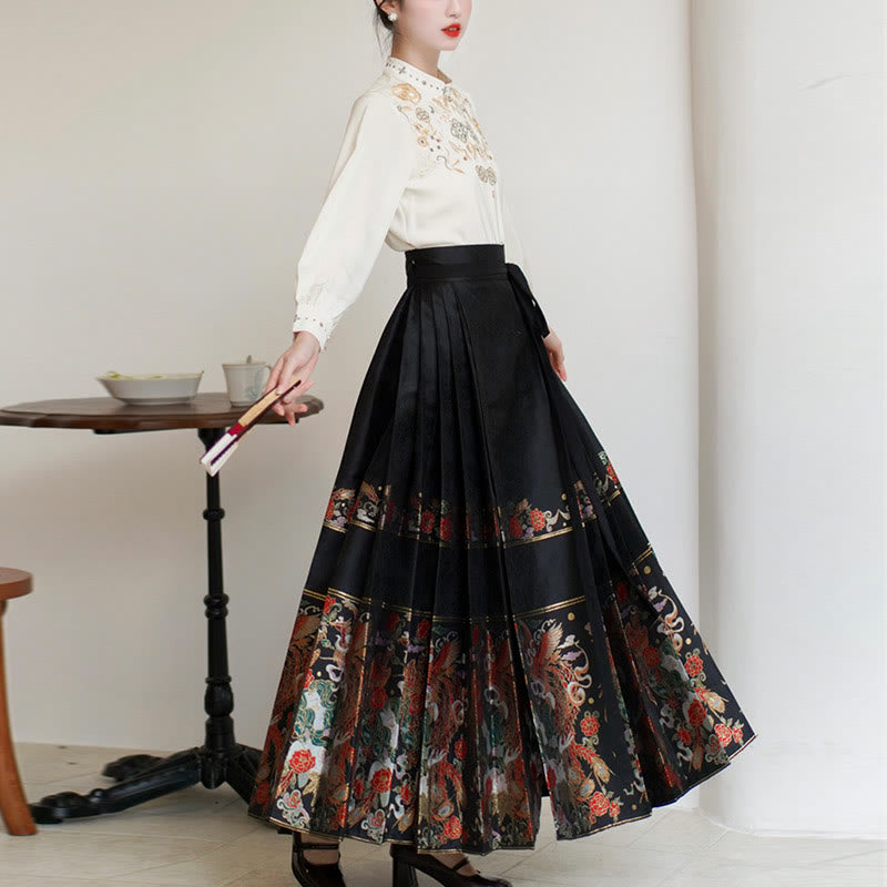 Mythstone Long Sleeve Shirt Embroidery Top Chinese Hanfu Phoenix Horse Face Skirt Mamianqun