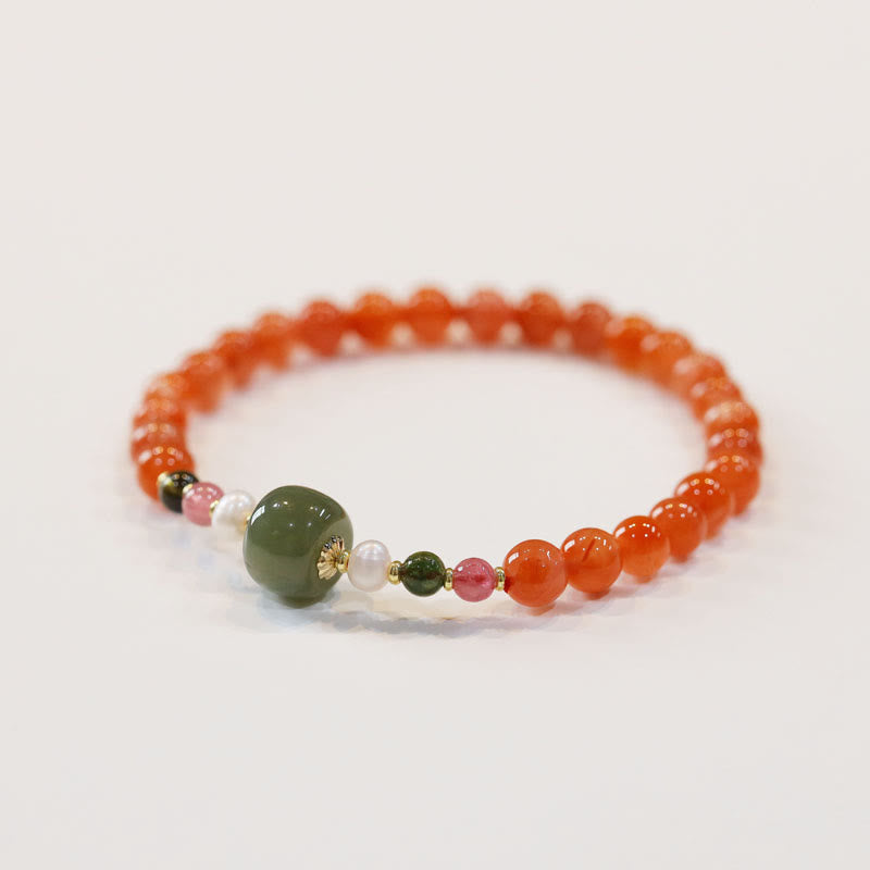 Pulsera de tranquilidad y confianza con cuentas de jade hetiano de ágata roja natural Mythstone 