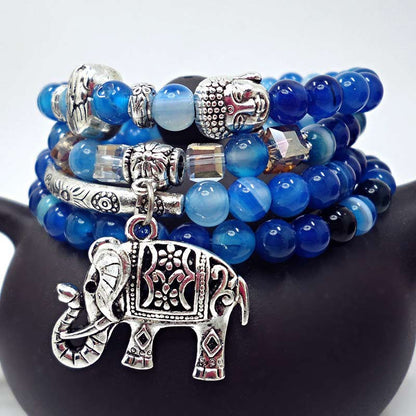 MythStone Natural Agate Elephant Buddha Hope Bracelet