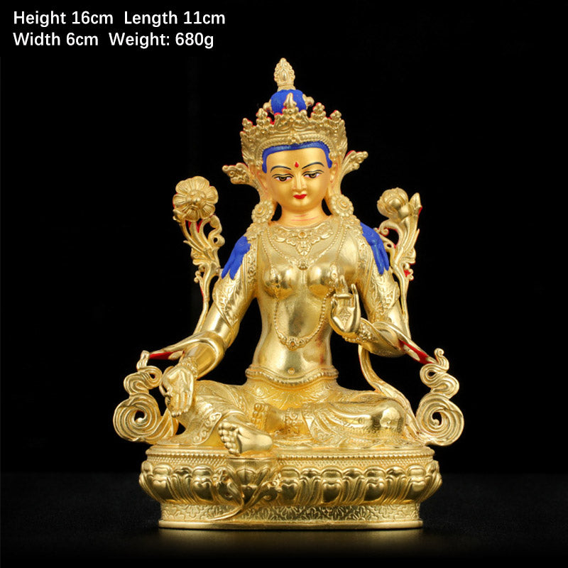 Mythstone Bodhisattva Green Tara Protection Copper Gold Plated Statue Decoration