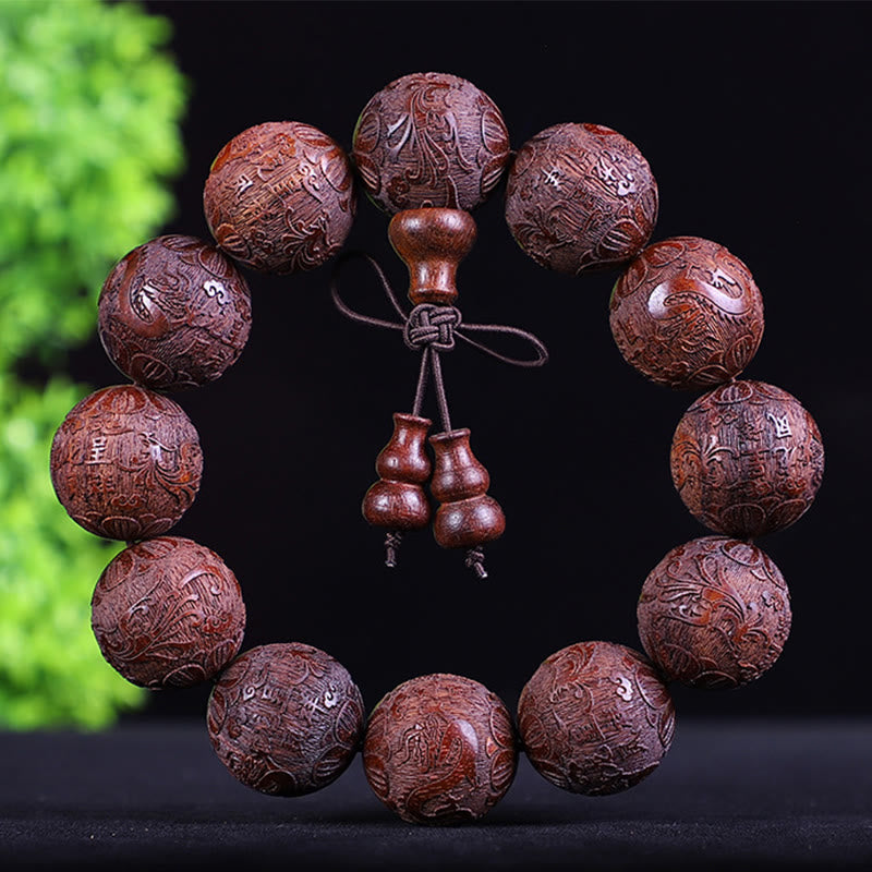 Mythstone Chinese Zodiac Rosewood Ebony Boxwood Copper Coin PiXiu Carved Warmth Bracelet