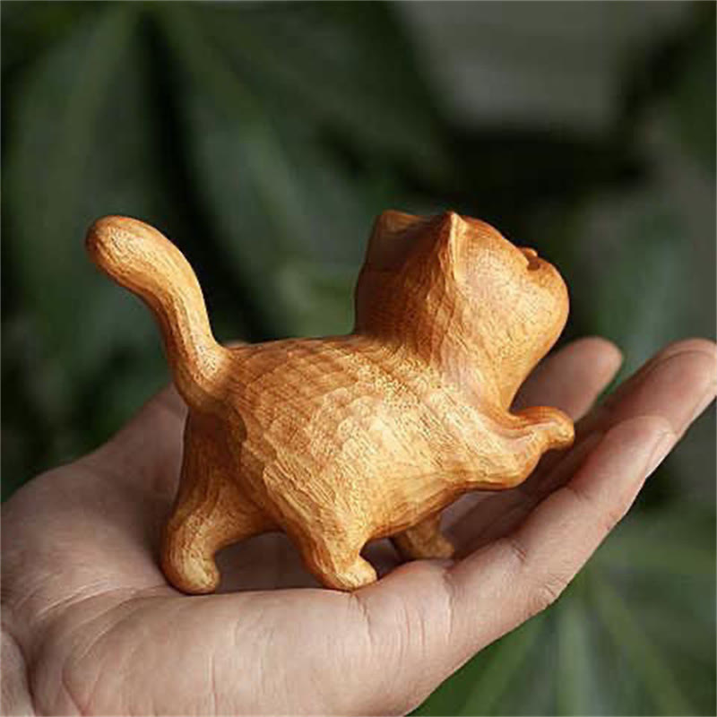 Mythstone Mini Thuja Sutchuenensis Boxwood Cute Cat Kitten Carved Prosperity Decoration