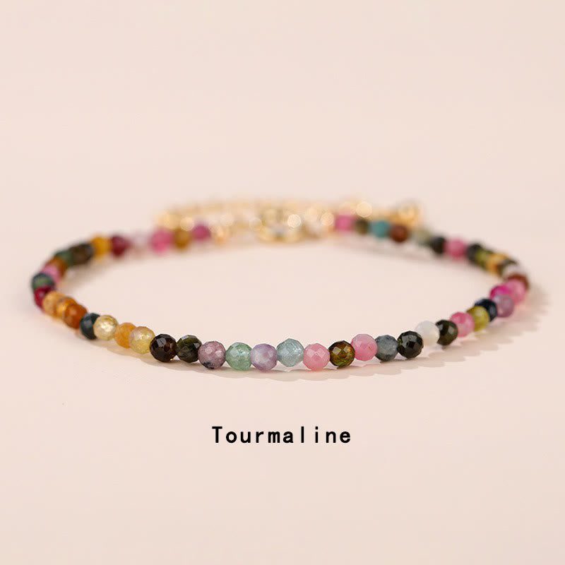 Pulsera de cadena curativa de turmalina de cristal rosa, prehnita, peridoto, lazurita y cuarzo fresa Mythstone 