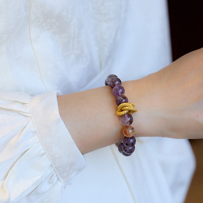 Pulsera de la sabiduría del dragón bañada en oro y cobre fantasma morado Mythstone