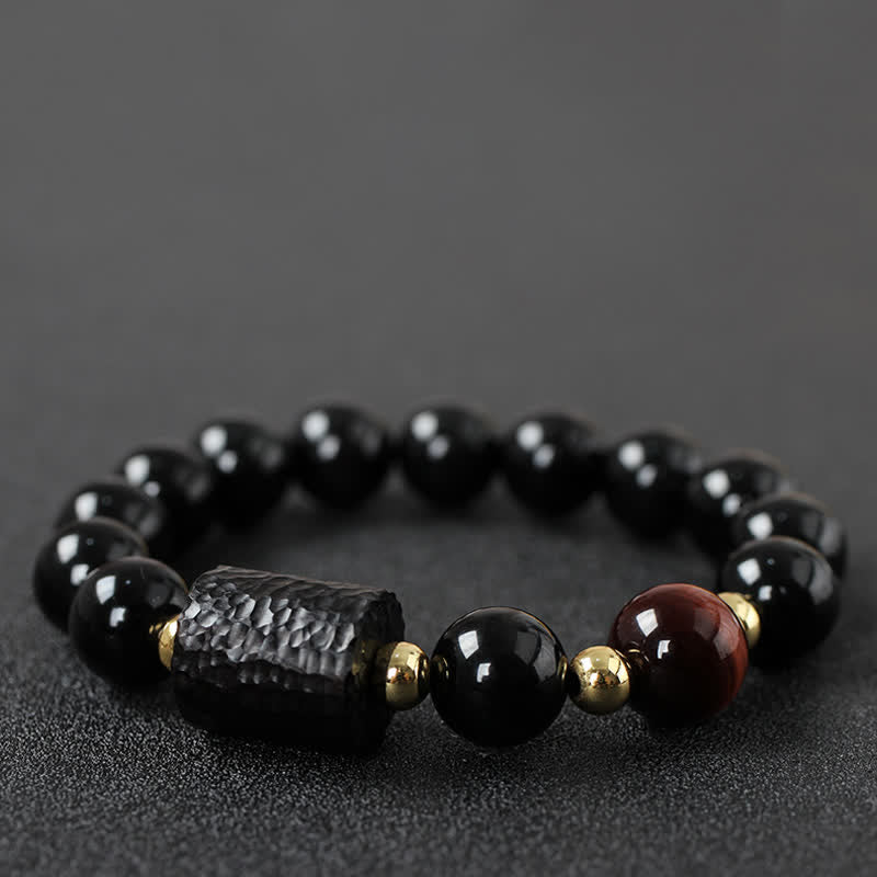 Black Obsidian Ebony Wood Red Tiger Eye Strength Couple Bracelet