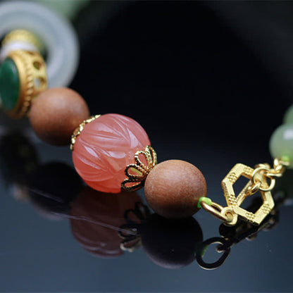 Mythstone Natural Hetian Jade Amber Lotus Red Agate Luck Abundance Bracelet