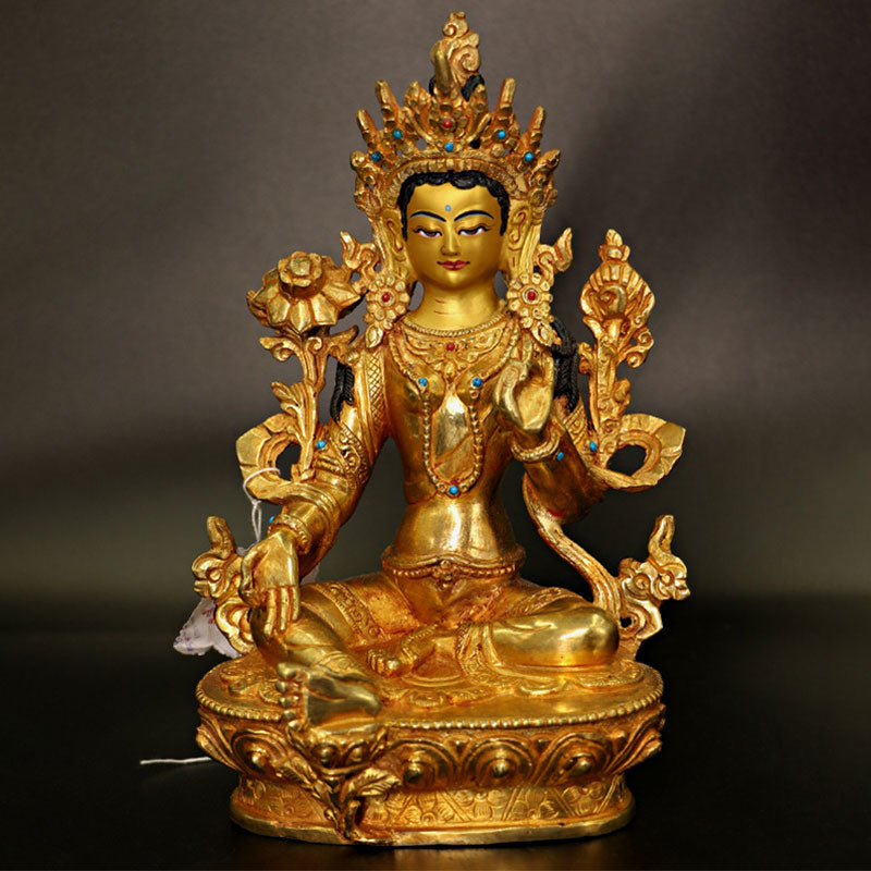 Mythstone Bodhisattva Tara Chenrezig Four-armed Avalokitesvara Protection Copper Gold Plated Statue Decoration