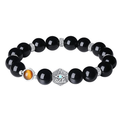 Pulsera de purificación con ojo de tigre y obsidiana negra de plata de ley 925 Mythstone