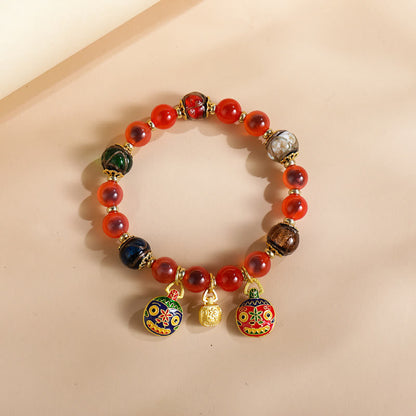 Pulsera de fuerza con cuentas de vidrio Liuli de la familia de bestias devoradoras de oro y ágata de caramelo de colores Mythstone