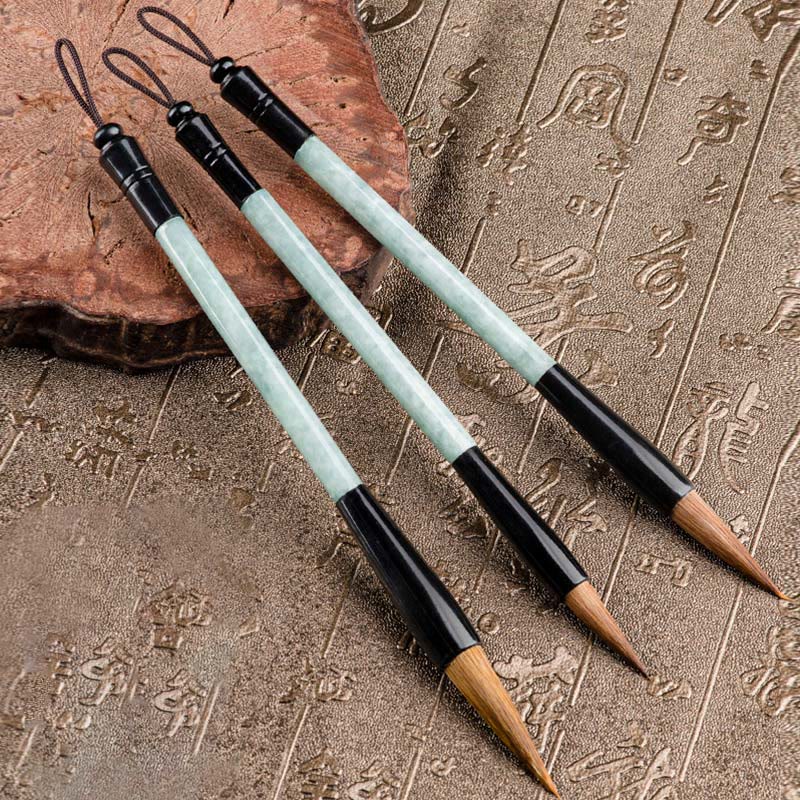 Mythstone Natural Jade Luck Chinese Calligraphy Brush Pen Chinese Writing Brush With Gift Box