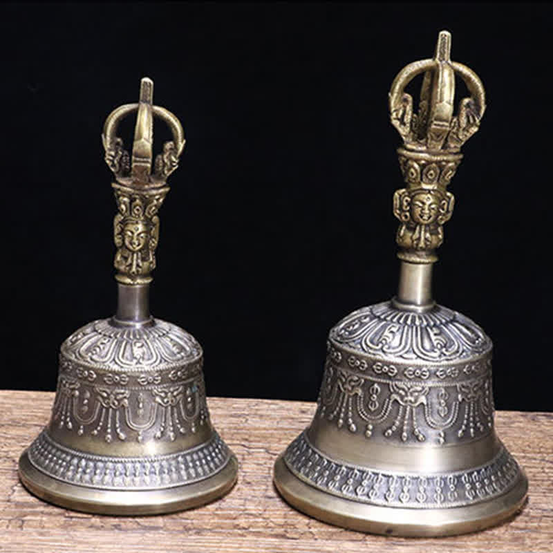 Mythstone Tibetan Meditation Bell and Vajra Dorje Copper Enlightenment Decoration Set