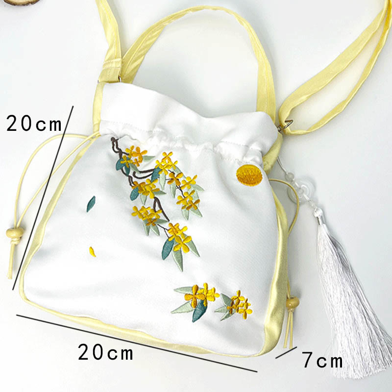 Mythstone Embroidered Osmanthus Peony Grape Cat Cotton Linen Tote Crossbody Bag Shoulder Bag Handbag