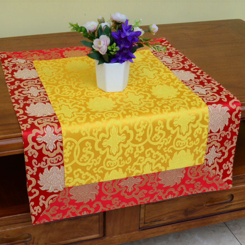 Mythstone Brocade Prayer Altar Flower Vajra Dragon Pattern Auspicious Symbols Table Runner