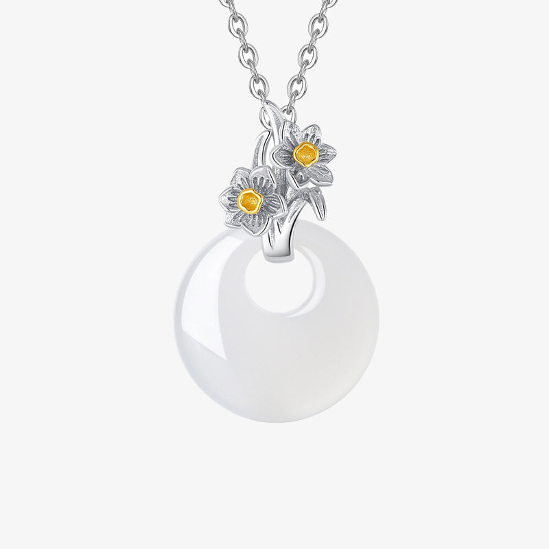 Mythstone 925 Sterling Silver Round Chalcedony Twelve Months Flower Harmony Necklace Pendant