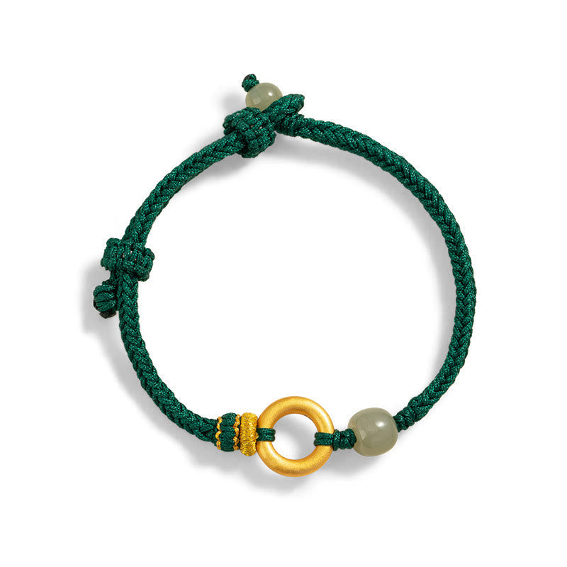 Pulsera trenzada de cuerda verde con cuentas de jade hetiano y hebilla de paz de plata esterlina 999 de Mythstone