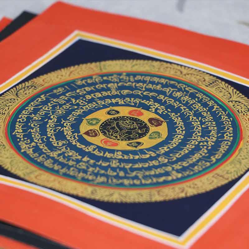 Caja ciega con bendición espiritual hecha a mano con pintura Thangka tibetana Mythstone, patrón de colores aleatorios