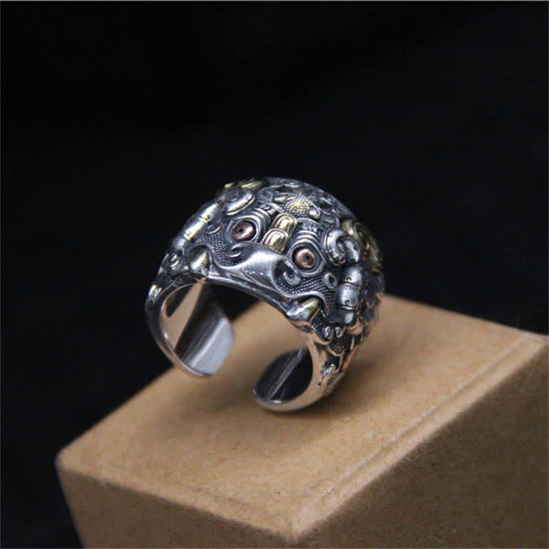 Mythstone 925 Sterling Silver Fengshui Kui Cattle Protection Adjustable Ring