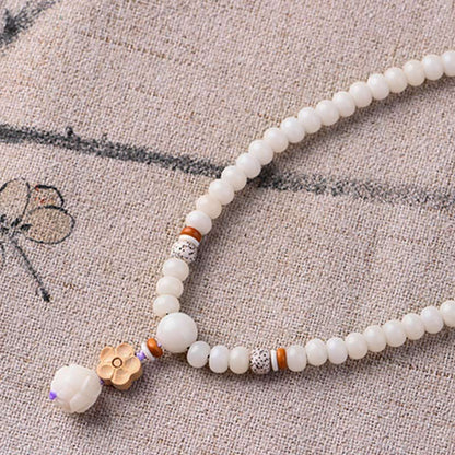 Mythstone Tibetan White Jade Bodhi Lotus Blessing Bracelet