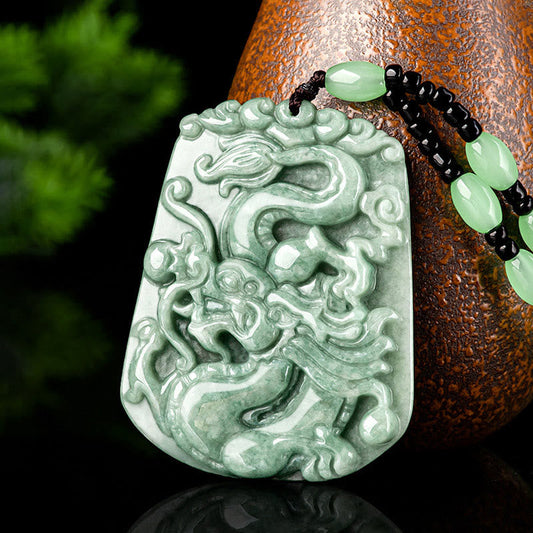 Mythstone Year Of The Dragon Chinese Zodiac Dragon Soaring Jade Protection Bead Chain Necklace Pendant