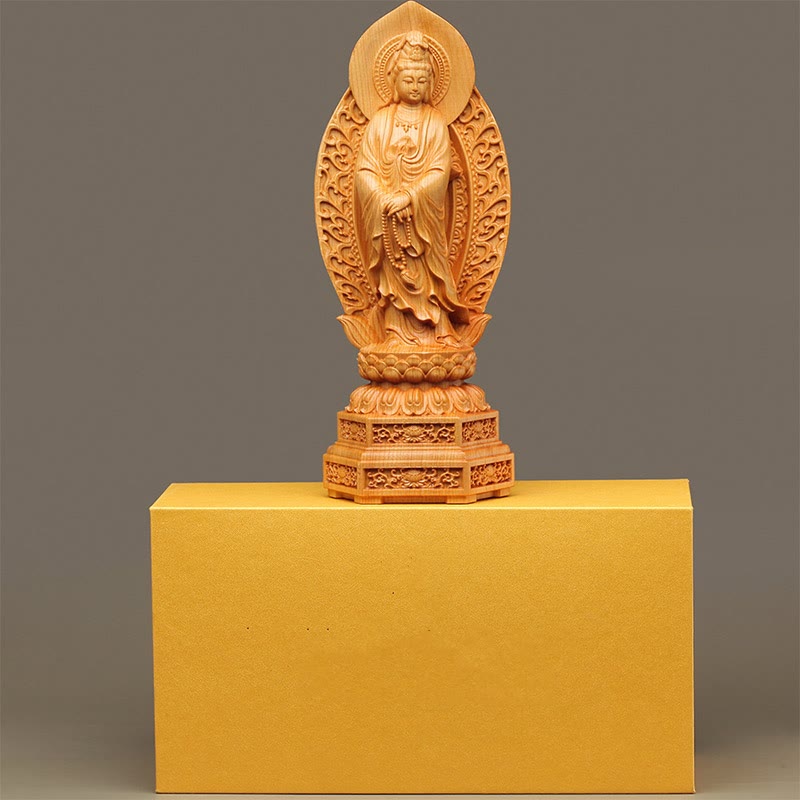 Mythstone Hecho a mano Thuja Sutchuenensis Madera Kwan Yin Avalokitesvara Decoración de prosperidad