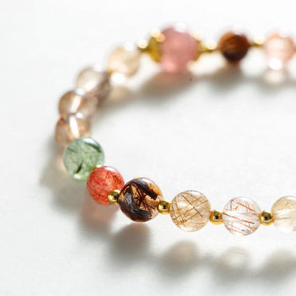 Mythstone Natural Rutilated Quartz Strawberry Quartz PiXiu Wealth Bracelet