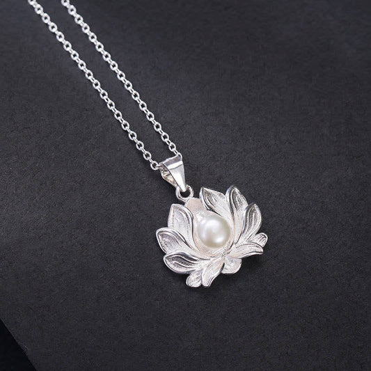 Mythstone 925 Sterling Silver Lotus Flower Pearl Wealth Necklace Pendant