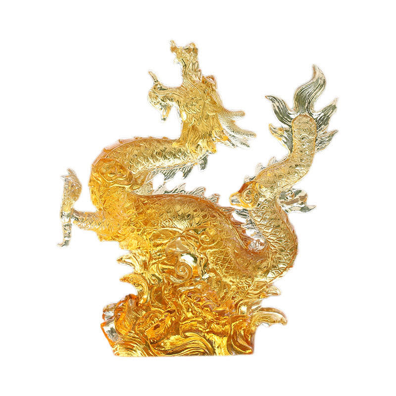 Mythstone Handmade Chinese Zodiac Yellow Dragon Liuli Crystal Art Piece Luck Protection Home Office Decoration