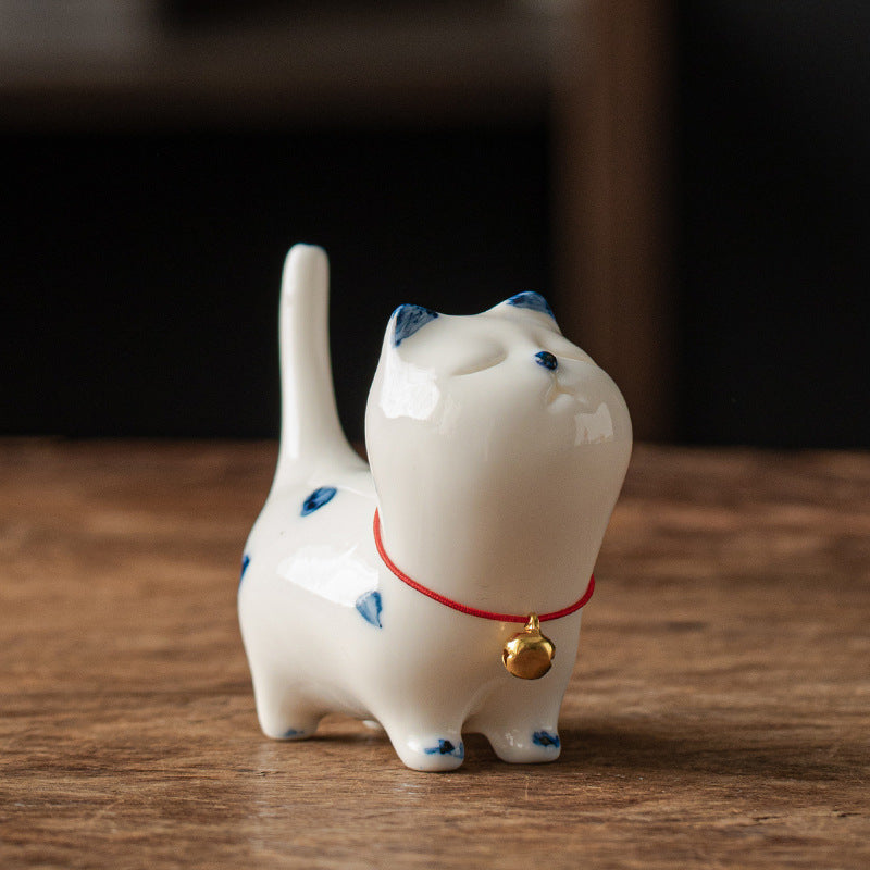 Mythstone Mini Lucky White Cat Kitten Tea Pet Ceramic Home Desk Figurine Decoration