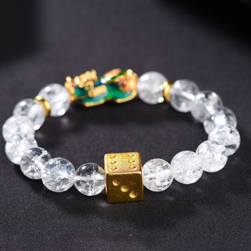 Pulsera de riqueza con dados de cristal blanco Pixiu que cambia de color Mythstone 