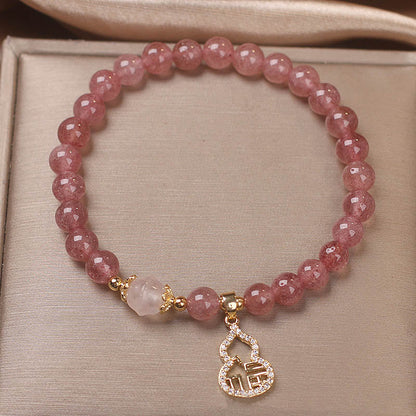 MythStone Strawberry Quartz Gourd Fu Character Charm Positive Bracelet