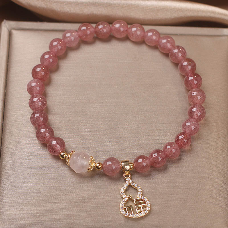 Mythstone Strawberry Quartz Gourd Fu Character Charm Positive Bracelet