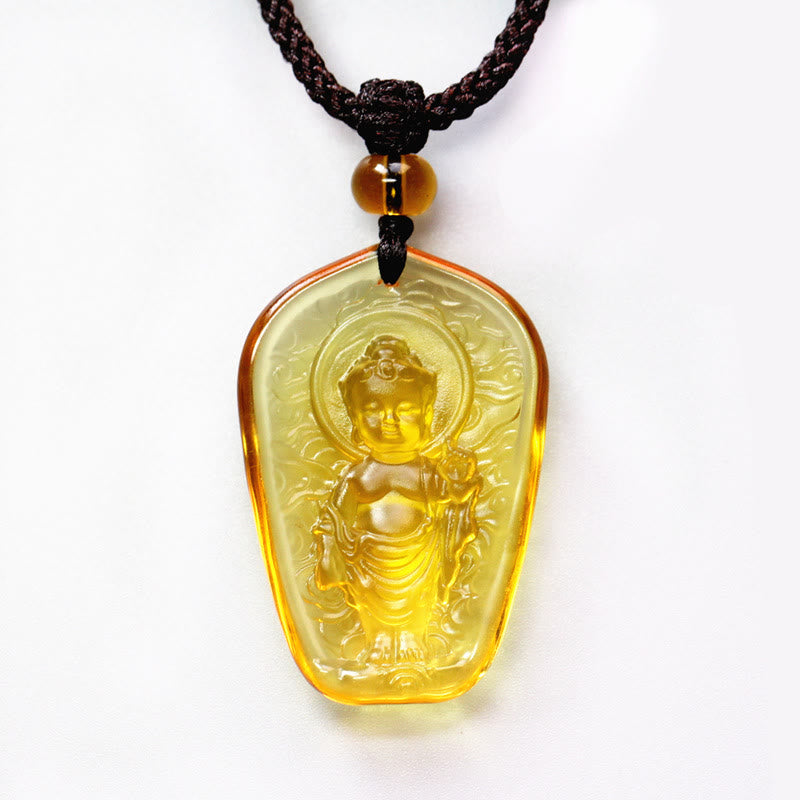 Mythstone Tibetan Buddha Liuli Crystal Serenity Necklace Pendant