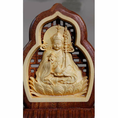 Mythstone Guru Rinpoche Buddha Padmasambhavan Serenity Estatua grabada en madera para decoración