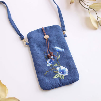 Mythstone Small Embroidered Flowers Crossbody Bag Shoulder Bag Cellphone Bag 11*20cm