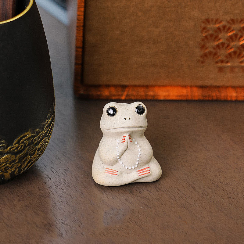 Mythstone Mini Small Praying Frog Ceramic Wealth Prosperity Home Tea Pet Figurine Decoration