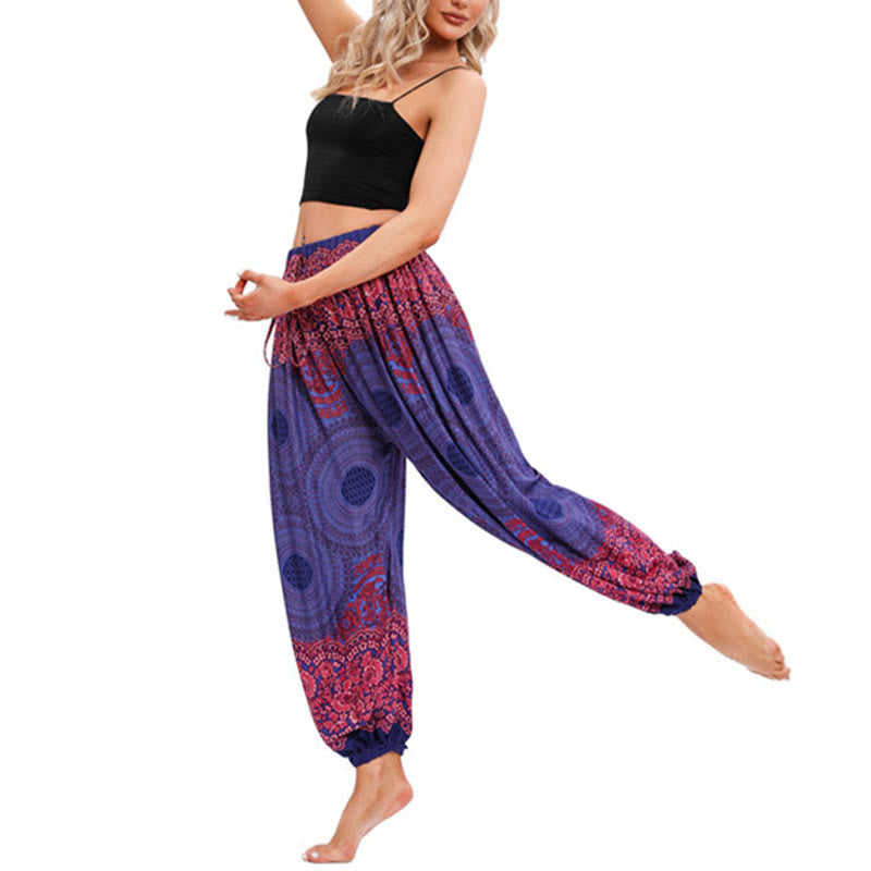 Pantalones de harén con estampado de flores en forma de círculos sueltos Mythstone, pantalones de yoga para mujer 