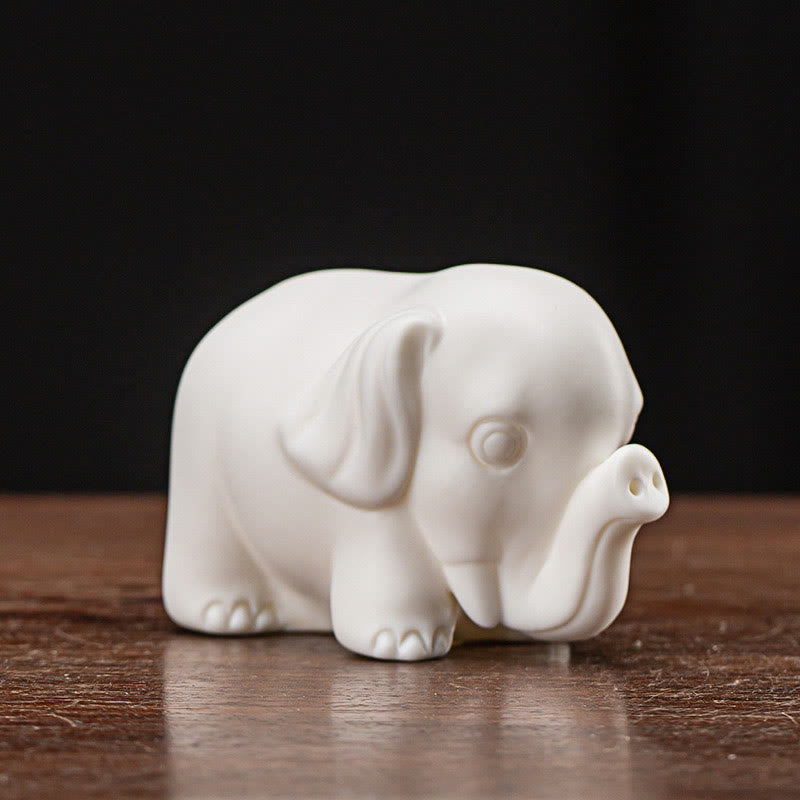 Mythstone Small Elephant Statue White Porcelain Ceramic Strength Home Desk Decoration