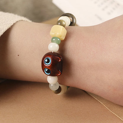 Pulsera de la paz con garra y cabeza de gato y hoja pequeña de sándalo rojo y madera de ébano con semilla de Bodhi y piedra mitológica