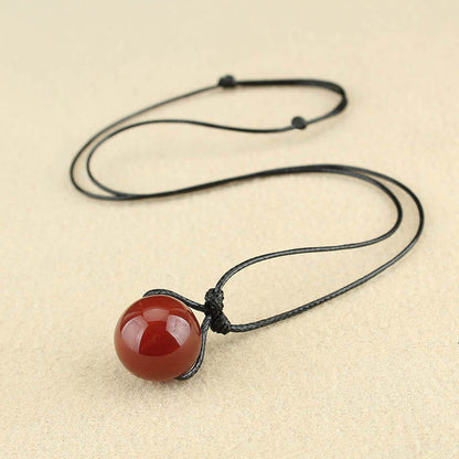 Mythstone Red Agate Bead Confidence Leather Rope Necklace Pendant