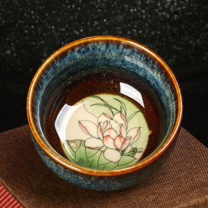 Mythstone Lotus Dragon Phoenix Koi Fish Chinese Jianzhan Ceramic Teacup Kung Fu Tea Cup 110ml