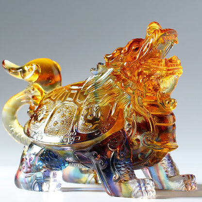 Mythstone Feng Shui Dragon Turtle Handmade Liuli Crystal Art Piece Home Office Decoration