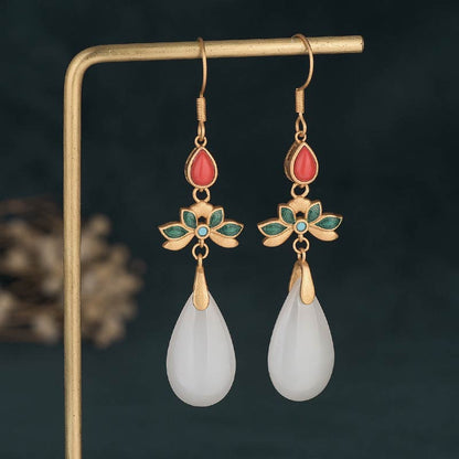 Mythstone FengShui White Jade Luck Drop Earrings