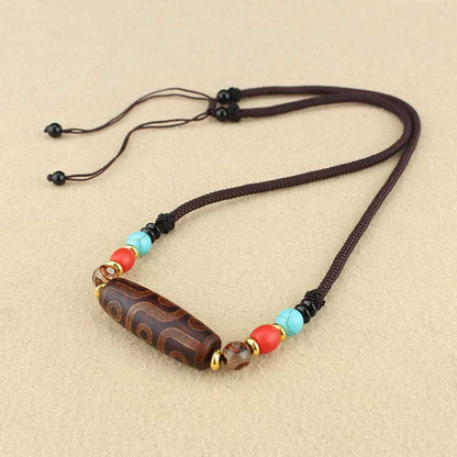 Mythstone Tibetan Nine-Eye Dzi Bead Three-eyed Dzi Bead Protection String Necklaces Pendant