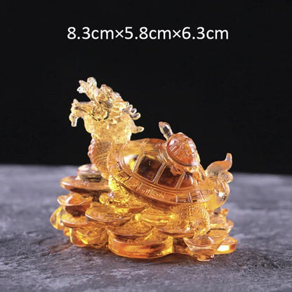 Mythstone Feng Shui Dragon Turtle Coins Handmade Liuli Crystal Luck Art Piece Home Office Decoration