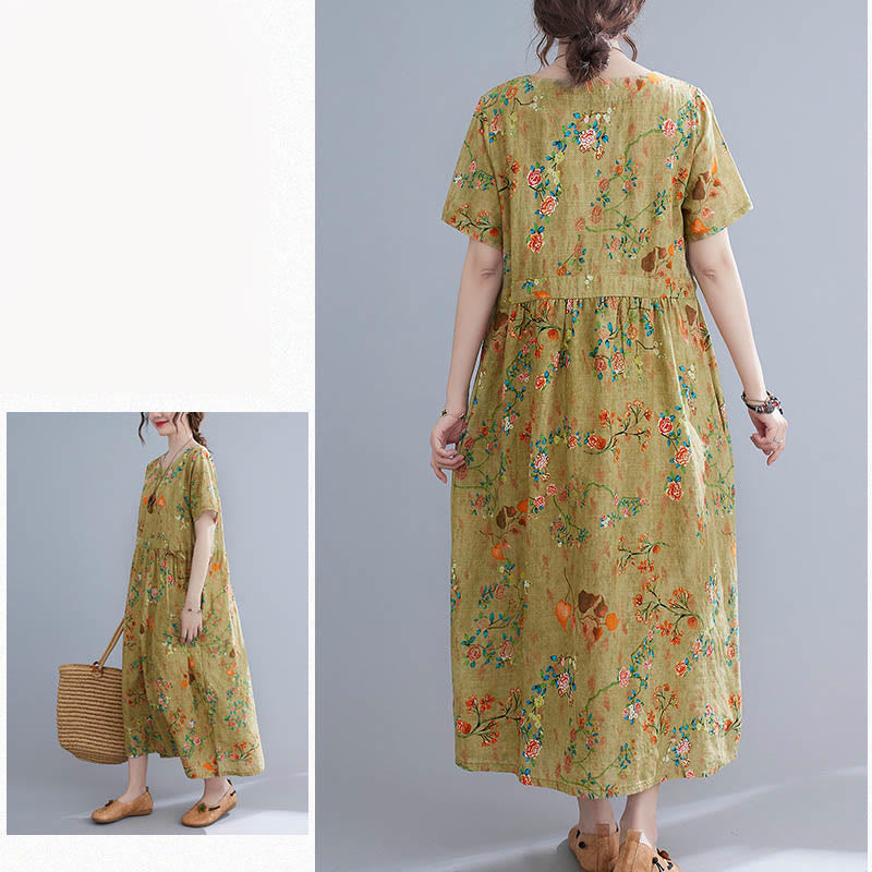 Mythstone Flowers Print Midi Dress Tunic Dress With Pockets