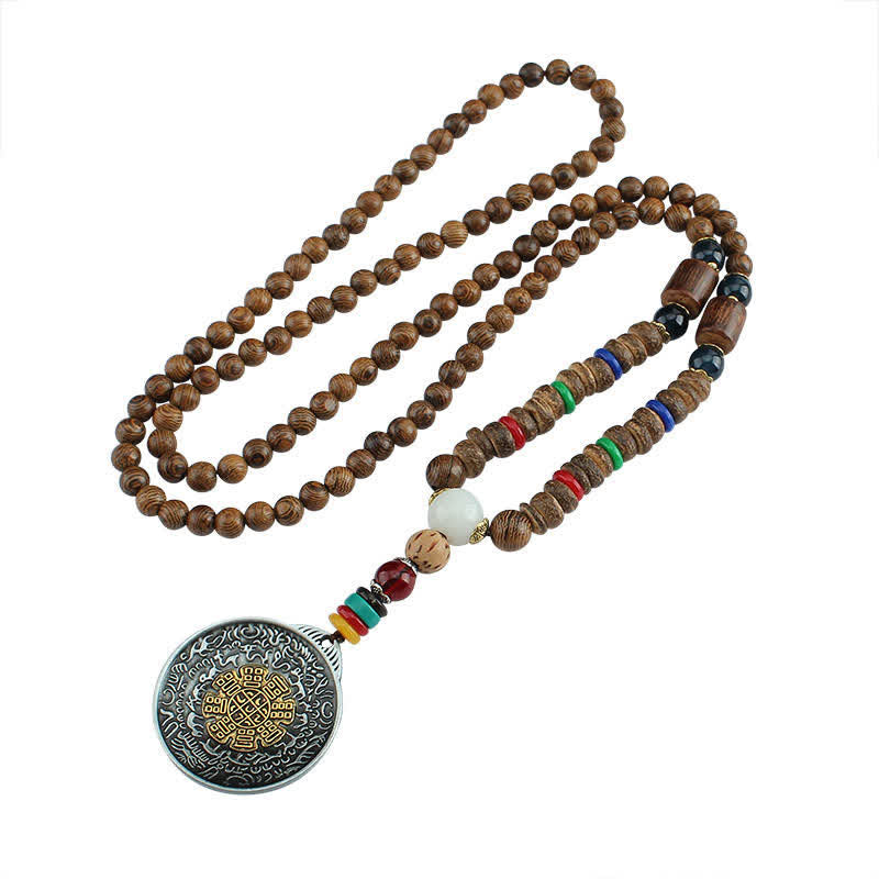 Collar con colgante de madera Vajra con rueda de oración tibetana Om Mani Padme Hum de Mythstone