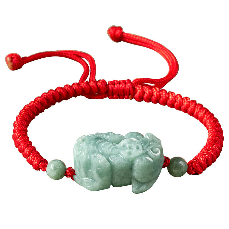 Mythstone Handmade Natural Jade PiXiu Protection King Kong Knot Braided String Bracelet